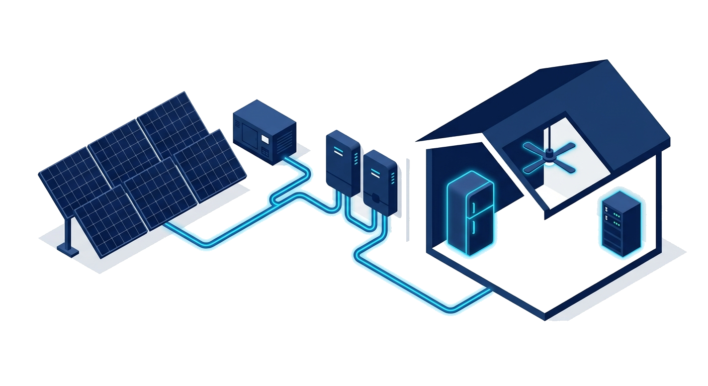 Complete off-grid power system diagram for a finca